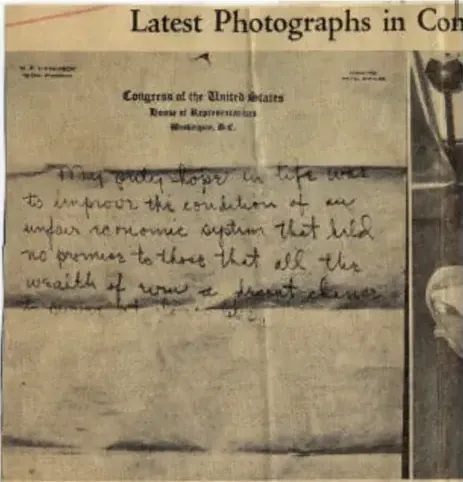 Archive plate of the photographed handwritten note on House of Representatives stationery