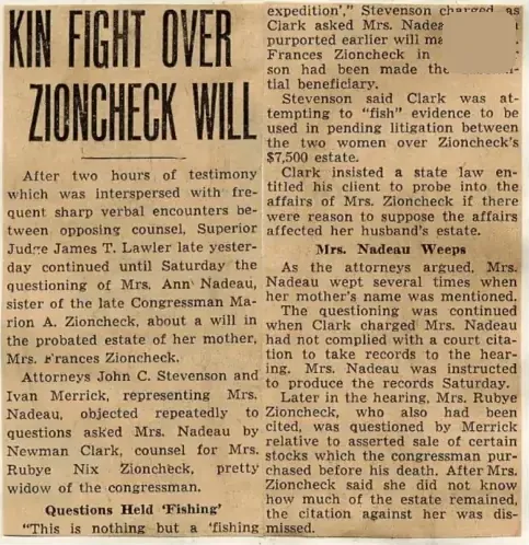 Archive plate of a clipping headed Kin Fight Over Zioncheck Will
