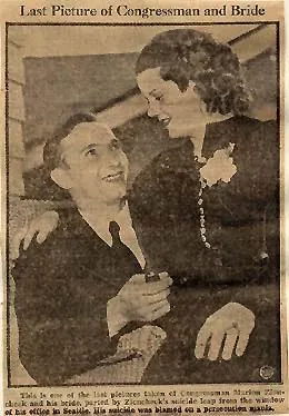 Newspaper photograph headed Last Picture of Congressman and Bride, showing Marion Zioncheck and Rubye together