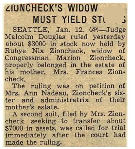 Archive plate of a clipping headed Zioncheck’s Widow Must Yield Stocks